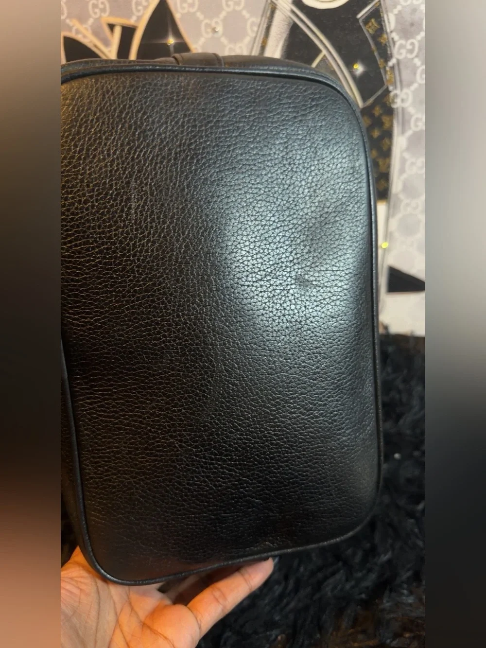 MCM Drawstring Bucket Bag with Gold Accents